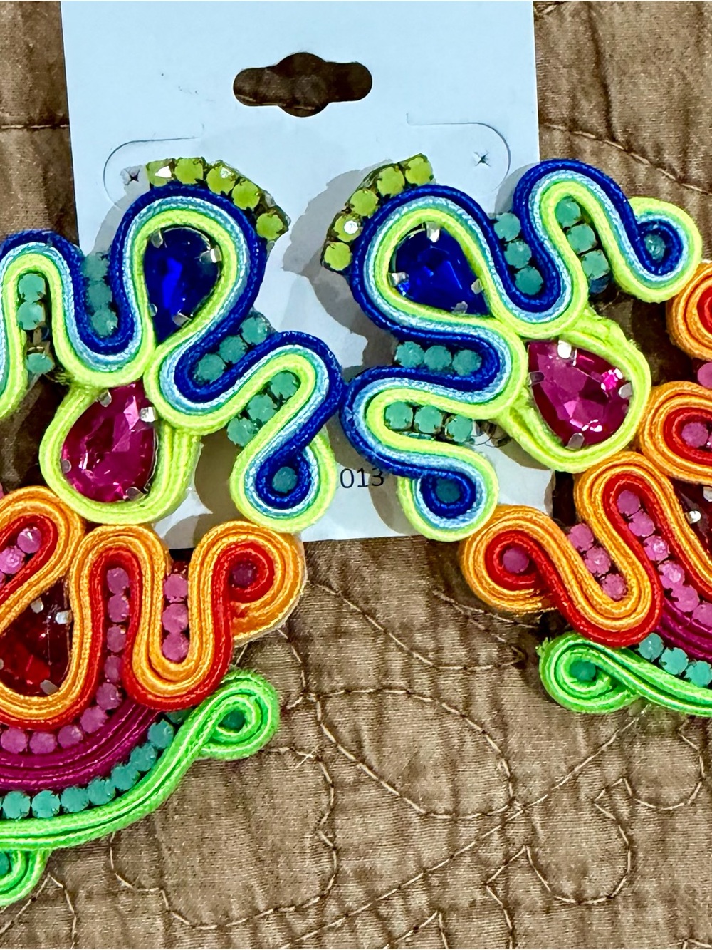 Source Unknown Neon Multicolor Soutache Statement Earrings
